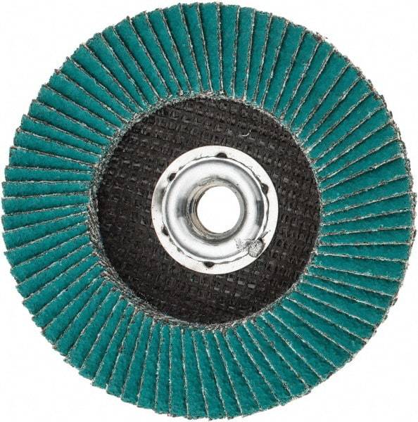 3M - 40 Grit, 4-1/2" Disc Diam, 5/8-11 Center Hole, Type 27 Zirconia Alumina Flap Disc - 13,300 Max RPM, Cloth Backing, Arbor Attaching System, Coated - Americas Industrial Supply