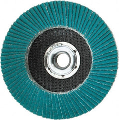 3M - 80 Grit, 4-1/2" Disc Diam, 5/8-11 Center Hole, Type 27 Zirconia Alumina Flap Disc - 13,300 Max RPM, Cloth Backing, Arbor Attaching System, Coated - Americas Industrial Supply