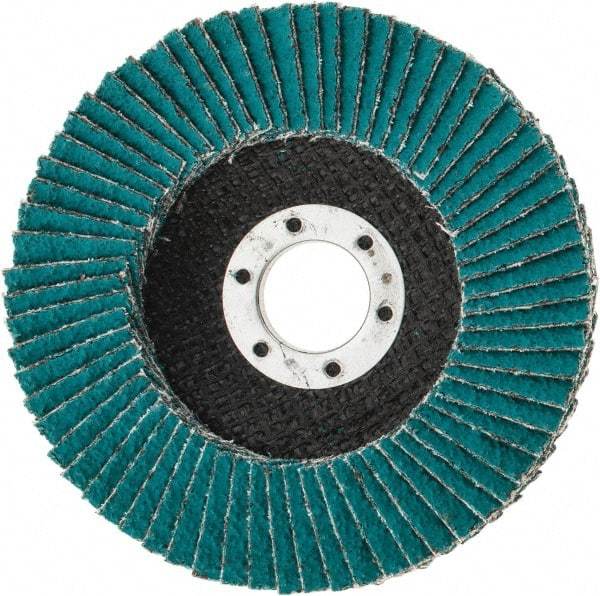 3M - 36 Grit, 4-1/2" Disc Diam, 7/8" Center Hole, Type 27 Zirconia Alumina Flap Disc - 13,300 Max RPM, Cloth Backing, Arbor Attaching System, Coated - Americas Industrial Supply