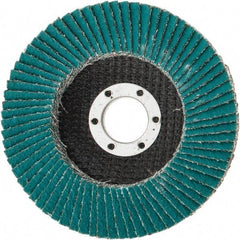 3M - 40 Grit, 4-1/2" Disc Diam, 7/8" Center Hole, Type 27 Zirconia Alumina Flap Disc - 13,300 Max RPM, Cloth Backing, Arbor Attaching System, Coated - Americas Industrial Supply
