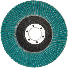 3M - 60 Grit, 4-1/2" Disc Diam, 7/8" Center Hole, Type 27 Zirconia Alumina Flap Disc - 13,300 Max RPM, Cloth Backing, Arbor Attaching System, Coated - Americas Industrial Supply