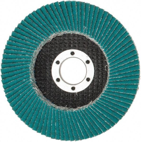 3M - 80 Grit, 4-1/2" Disc Diam, 7/8" Center Hole, Type 27 Zirconia Alumina Flap Disc - 13,300 Max RPM, Cloth Backing, Arbor Attaching System, Coated - Americas Industrial Supply