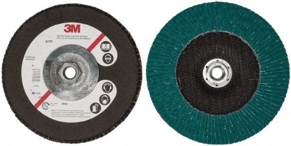 3M - 40 Grit, 7" Disc Diam, 5/8-11 Center Hole, Type 27 Zirconia Alumina Flap Disc - 8,600 Max RPM, Cloth Backing, Arbor Attaching System, Coated - Americas Industrial Supply