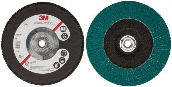 3M - 60 Grit, 7" Disc Diam, 5/8-11 Center Hole, Type 27 Zirconia Alumina Flap Disc - 8,600 Max RPM, Cloth Backing, Arbor Attaching System, Coated - Americas Industrial Supply
