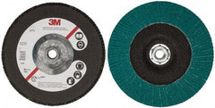 3M - 60 Grit, 7" Disc Diam, 5/8-11 Center Hole, Type 27 Zirconia Alumina Flap Disc - 8,600 Max RPM, Cloth Backing, Arbor Attaching System, Coated - Americas Industrial Supply