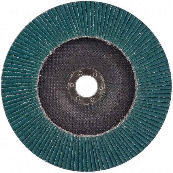3M - 80 Grit, 7" Disc Diam, 5/8-11 Center Hole, Type 27 Zirconia Alumina Flap Disc - 8,600 Max RPM, Cloth Backing, Arbor Attaching System, Coated - Americas Industrial Supply