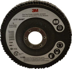 3M - 36 Grit, 4-1/2" Disc Diam, 7/8" Center Hole, Type 27 Zirconia Alumina Flap Disc - 13,300 Max RPM, Cloth Backing, Arbor Attaching System, Coated - Americas Industrial Supply