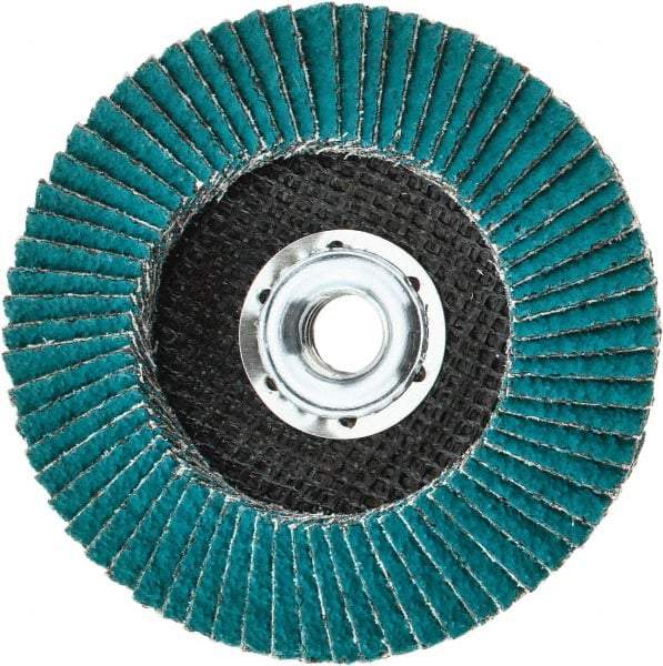 3M - 36 Grit, 4-1/2" Disc Diam, 5/8-11 Center Hole, Type 29 Zirconia Alumina Flap Disc - 13,300 Max RPM, Cloth Backing, Arbor Attaching System, Coated - Americas Industrial Supply