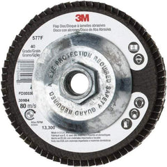3M - 40 Grit, 4-1/2" Disc Diam, 5/8-11 Center Hole, Type 29 Zirconia Alumina Flap Disc - 13,300 Max RPM, Cloth Backing, Arbor Attaching System, Coated - Americas Industrial Supply