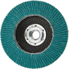 3M - 80 Grit, 4-1/2" Disc Diam, 5/8-11 Center Hole, Type 29 Zirconia Alumina Flap Disc - 13,300 Max RPM, Cloth Backing, Arbor Attaching System, Coated - Americas Industrial Supply