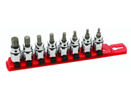 8 Piece - Hex Inch Socket Set - 1/8 - 3/8" On Rail - 3/8" Square Drive with 1/4" Replaceable Hex Bit - Americas Industrial Supply