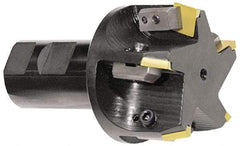 APT - 45° Lead Angle, 1-1/2" Cut Diam, 5/16" Max Depth of Cut, Indexable Chamfer and Angle End Mill - 1 Insert, SPC 42ZR, SPG 422, SPG 423, SPG 424, SPU 422, SPU 423 Insert Style, 3" OAL, Straight Shank - Americas Industrial Supply