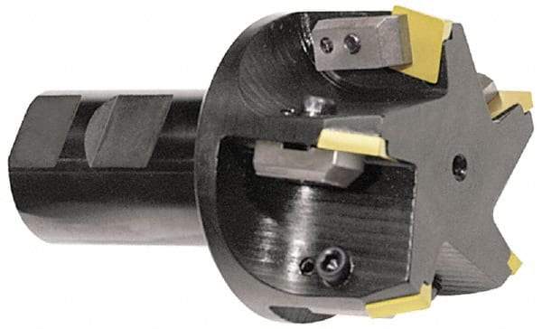 APT - 45° Lead Angle, 3" Max Cut Diam, 3" Min Cut Diam, 5/16" Max Depth of Cut, Indexable Chamfer and Angle End Mill - 5 Inserts, SPC 42ZR, SPG 422, SPG 423, SPG 424, SPU 422, SPU 423 Insert Style, 5" OAL, Taper Shank - Americas Industrial Supply