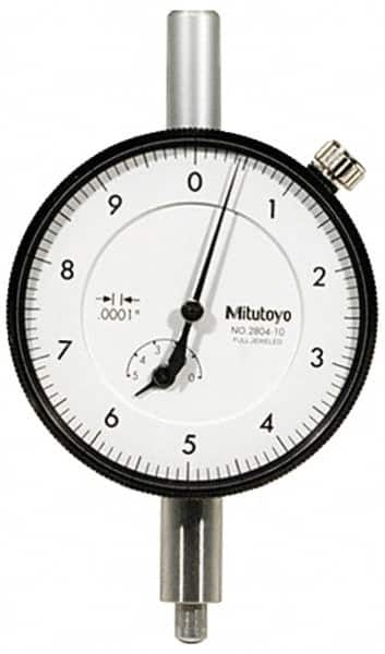 Mitutoyo - 1mm Range, 0-10-0 Dial Reading, 0.001mm Graduation Dial Drop Indicator - 57mm Dial, 0.2mm Range per Revolution, 0.004mm Accuracy, Revolution Counter - Americas Industrial Supply