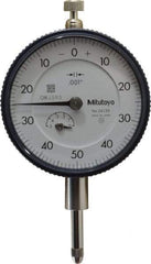 Mitutoyo - 1/2" Range, 0-50-0 Dial Reading, 0.001" Graduation Dial Drop Indicator - 2-1/4" Dial, 0.1" Range per Revolution, 0.001" Accuracy, Revolution Counter - Americas Industrial Supply