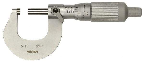 Mitutoyo - 0 to 25mm Range, 0.01mm Graduation, Mechanical Outside Micrometer - Ratchet Stop Thimble, Accurate to 0.0001" - Americas Industrial Supply