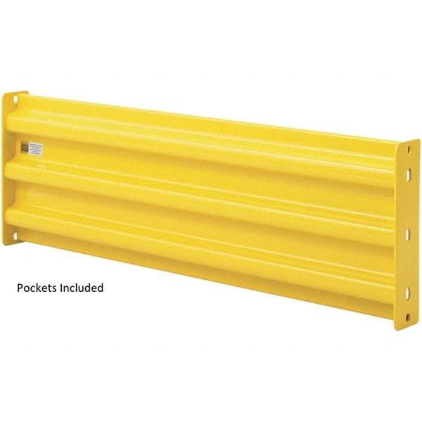 Steel King - 4' Long x 14" High, Yellow Steel Straight Heavy Duty Guard Rail - 3 Rails Accommodated, 2-1/2" Deep, 44 Lb - Americas Industrial Supply