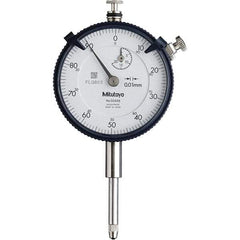 Mitutoyo - 20mm Range, 0-100 Dial Reading, 0.01mm Graduation Dial Drop Indicator - 57mm Dial, 1mm Range per Revolution, 0.2mm Accuracy, Revolution Counter - Americas Industrial Supply