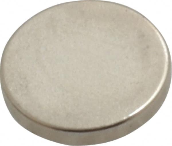 Mag-Mate - 3/8" Diam x 0.06" High Neodymium Rare Earth Magnet - 1 Lb Max Capacity, 200°F Max, Nickel Plated - Americas Industrial Supply