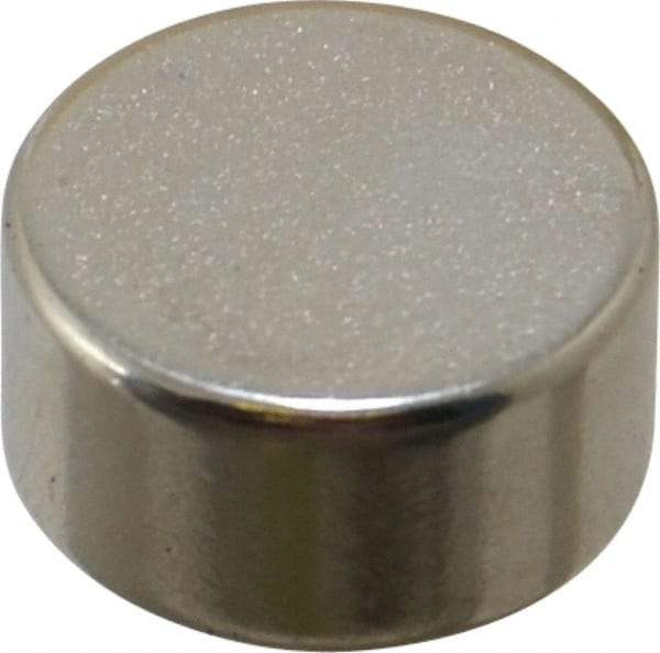 Mag-Mate - 1/2" Diam x 1/4" High Neodymium Rare Earth Magnet - 6.5 Lb Max Capacity, 200°F Max, Nickel Plated - Americas Industrial Supply