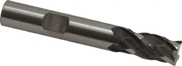 Minicut International - 3/8", 3/4" LOC, 3/8" Shank Diam, 2-1/2" OAL, 4 Flute, Powdered Metal Square End Mill - Single End, Uncoated, Spiral Flute, 30° Helix, Centercutting, Right Hand Cut, Right Hand Flute, Series 985 - Americas Industrial Supply