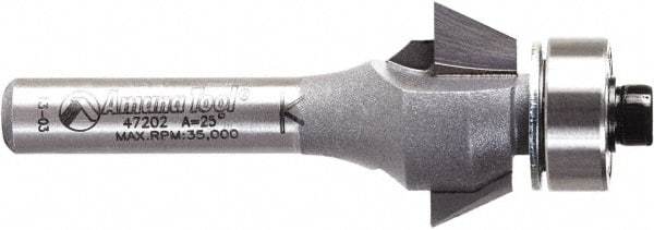 Amana Tool - 3/4" Cut Diam, 9/32" Length of Cut, 2 Flute Chamfer Edge Profile Router Bit - Carbide-Tipped, 1/4" Shank Diam, 2-3/32" OAL, Uncoated - Americas Industrial Supply