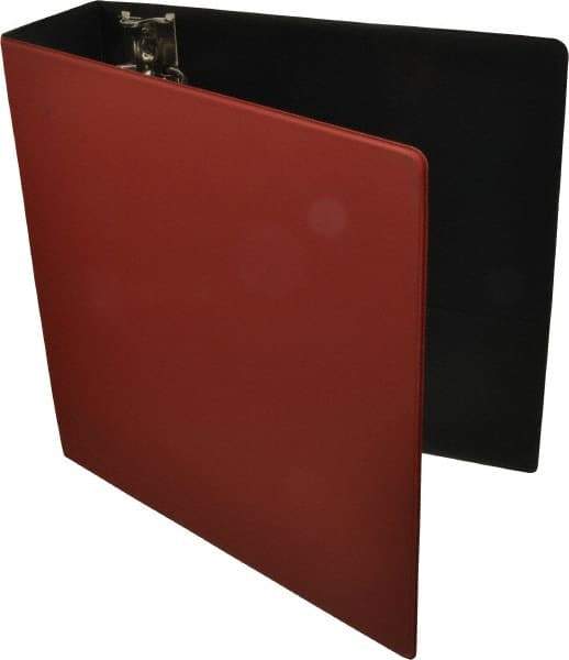 UNIVERSAL - 3" Sheet Capacity, 8-1/2 x 11", Round Ring Binder With Label Holder - Suede Finish Vinyl Cover, Red - Americas Industrial Supply