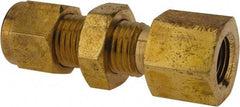 Parker - 1/4" OD, Brass Bulkhead Female Connector - 3,500 Max Working psi, 5/8" Hex, Comp x FNPT Ends - Americas Industrial Supply