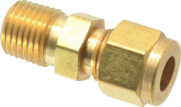 Parker - 5/16" OD, Brass Male Connector - 2,800 Max Working psi, 9/16" Hex, Comp x MNPT Ends - Americas Industrial Supply
