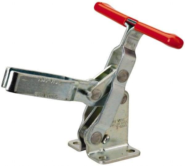 Lapeer - 600 Lb Holding Capacity, Vertical Handle, Manual Hold Down Toggle Clamp - 57° Handle Movement, 106° Bar Opening, U-Bar, Flanged Base, Carbon Steel - Americas Industrial Supply