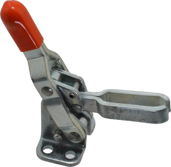 Lapeer - 200 Lb Holding Capacity, Vertical Handle, Manual Hold Down Toggle Clamp - 64° Handle Movement, 110° Bar Opening, U-Bar, Flanged Base, Carbon Steel - Americas Industrial Supply