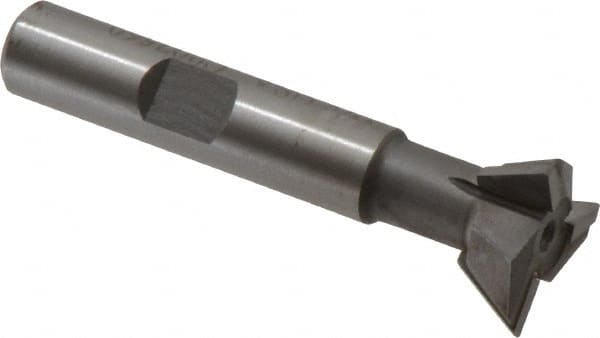 Made in USA - 3/4" Diam x 1/4" Width of Cut, 60° Included Angle, Carbide-Tipped Dovetail Cutter - 3/8" Shank Diam, 2-1/4" Overall Length, 0.02" Corner Radius, Weldon Flat, Uncoated - Americas Industrial Supply