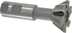 Made in USA - 2" Diam x 3/4" Width of Cut, 60° Included Angle, Carbide-Tipped Dovetail Cutter - 1" Shank Diam, 4-1/4" Overall Length, 0.02" Corner Radius, Weldon Flat, Uncoated - Americas Industrial Supply