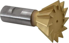 Made in USA - 2-1/2" Diam x 1-1/8" Width of Cut, 60° Included Angle, High Speed Steel Dovetail Cutter - 1" Shank Diam, 3-3/4" Overall Length, Weldon Flat, TiN Coated - Americas Industrial Supply