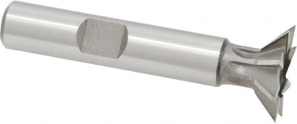 Made in USA - 3/4" Diam x 3/16" Width of Cut, 45° Included Angle, High Speed Steel Dovetail Cutter - 3/8" Shank Diam, 1-15/16" Shank Length, 2-1/8" Overall Length, Weldon Flat, Uncoated - Americas Industrial Supply