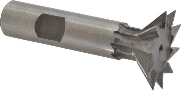 Made in USA - 1-3/8" Diam x 3/8" Width of Cut, 45° Included Angle, High Speed Steel Dovetail Cutter - 5/8" Shank Diam, 2-1/2" Shank Length, 2-7/8" Overall Length, Weldon Flat, Uncoated - Americas Industrial Supply