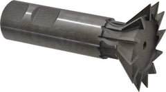 Made in USA - 1-7/8" Diam x 1/2" Width of Cut, 45° Included Angle, High Speed Steel Dovetail Cutter - 7/8" Shank Diam, 2-3/4" Shank Length, 3-1/4" Overall Length, Weldon Flat, Uncoated - Americas Industrial Supply