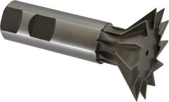 Made in USA - 2-1/4" Diam x 11/16" Width of Cut, 45° Included Angle, High Speed Steel Dovetail Cutter - 1" Shank Diam, 3-1/16" Shank Length, 3-3/4" Overall Length, Weldon Flat, Uncoated - Americas Industrial Supply