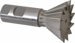 Made in USA - 2-1/4" Diam x 1-1/16" Width of Cut, 60° Included Angle, High Speed Steel Dovetail Cutter - 1" Shank Diam, 3-3/4" Overall Length, Weldon Flat, Uncoated - Americas Industrial Supply