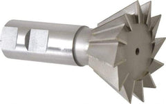 Made in USA - 2-1/2" Diam x 1-1/8" Width of Cut, 60° Included Angle, High Speed Steel Dovetail Cutter - 1" Shank Diam, 3-3/4" Overall Length, Weldon Flat, Uncoated - Americas Industrial Supply