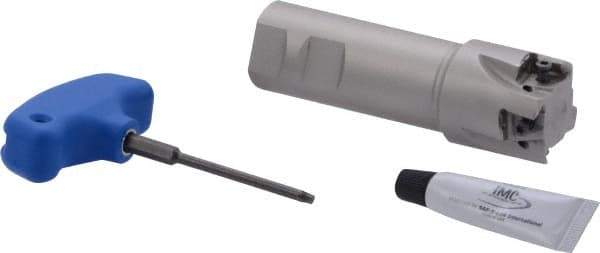 Iscar - 1-1/2" Cut Diam, 0.49" Max Depth of Cut, 1-1/4" Shank Diam, 4-1/2" OAL, Indexable Square Shoulder Helical End Mill - Weldon Shank, 90° Lead Angle, Through Coolant, Series Helitang - Americas Industrial Supply
