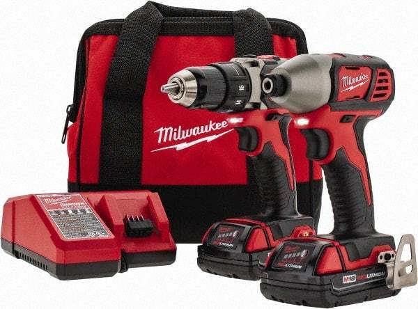 Milwaukee Tool - 18 Volt Cordless Tool Combination Kit - Includes Compact Drill/Driver & Impact Driver, Lithium-Ion Battery Included - Americas Industrial Supply