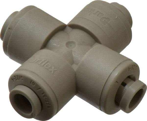 Parker - 1/4" Outside Diam, Acetal Push-to-Connect Tube Cross - 300 Max psi, Tan - Americas Industrial Supply