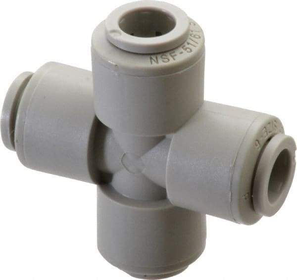 Parker - 3/8" Outside Diam, Acetal Push-to-Connect Tube Cross - 300 Max psi, Tan - Americas Industrial Supply
