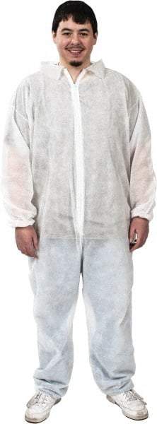 PRO-SAFE - Size 3XL Polypropylene General Purpose Coveralls - White, Zipper Closure, Elastic Cuffs, Elastic Ankles, Serged Seams, ISO Class 7 - Americas Industrial Supply