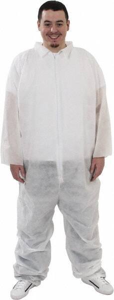 PRO-SAFE - Size XL Polypropylene General Purpose Coveralls - White, Zipper Closure, Elastic Cuffs, Elastic Ankles, Serged Seams, ISO Class 7 - Americas Industrial Supply