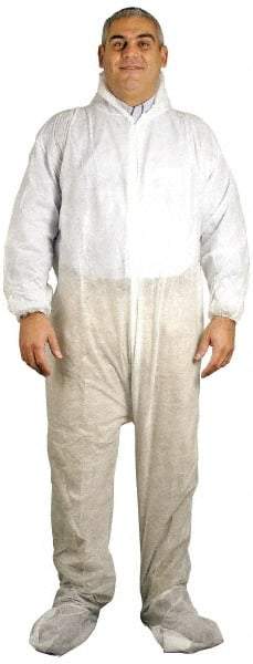 PRO-SAFE - Size 4XL Polypropylene General Purpose Coveralls - White, Zipper Closure, Elastic Cuffs, Open Ankles, Serged Seams, ISO Class 7 - Americas Industrial Supply