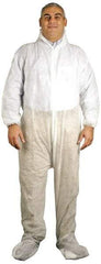 PRO-SAFE - Size 4XL Polypropylene General Purpose Coveralls - White, Zipper Closure, Elastic Cuffs, Open Ankles, Serged Seams, ISO Class 7 - Americas Industrial Supply