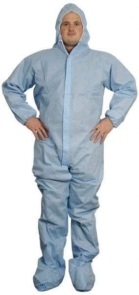 PRO-SAFE - Size 4XL SMS General Purpose Coveralls - Blue, Zipper Closure, Elastic Cuffs, Open Ankles, Serged Seams, ISO Class 6 - Americas Industrial Supply
