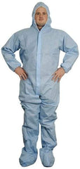 PRO-SAFE - Size 4XL SMS General Purpose Coveralls - Blue, Zipper Closure, Elastic Cuffs, Open Ankles, Serged Seams, ISO Class 6 - Americas Industrial Supply
